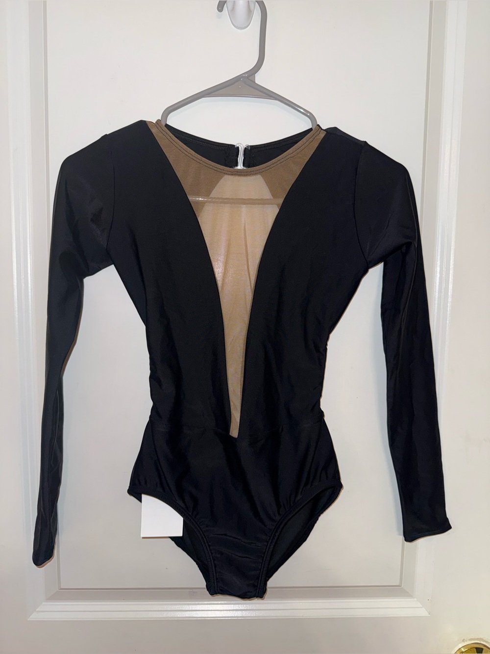AA Dance Costumes NWT! Black Long-Sleeve Leotard w/Nude Mesh Size: Adult Small